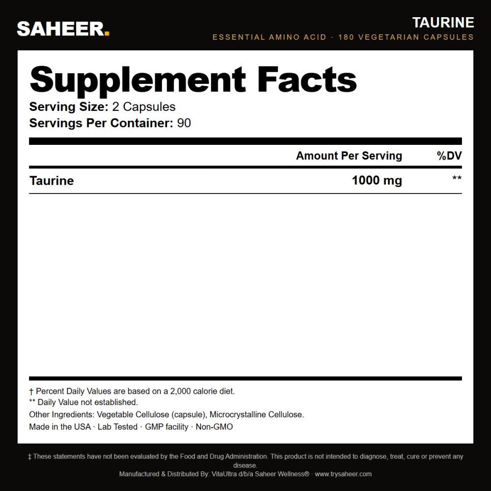 TAURINE Supplement Facts label